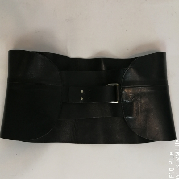80S VTG black leather cinched waist adjustable statement belt - Picture 7 of 15